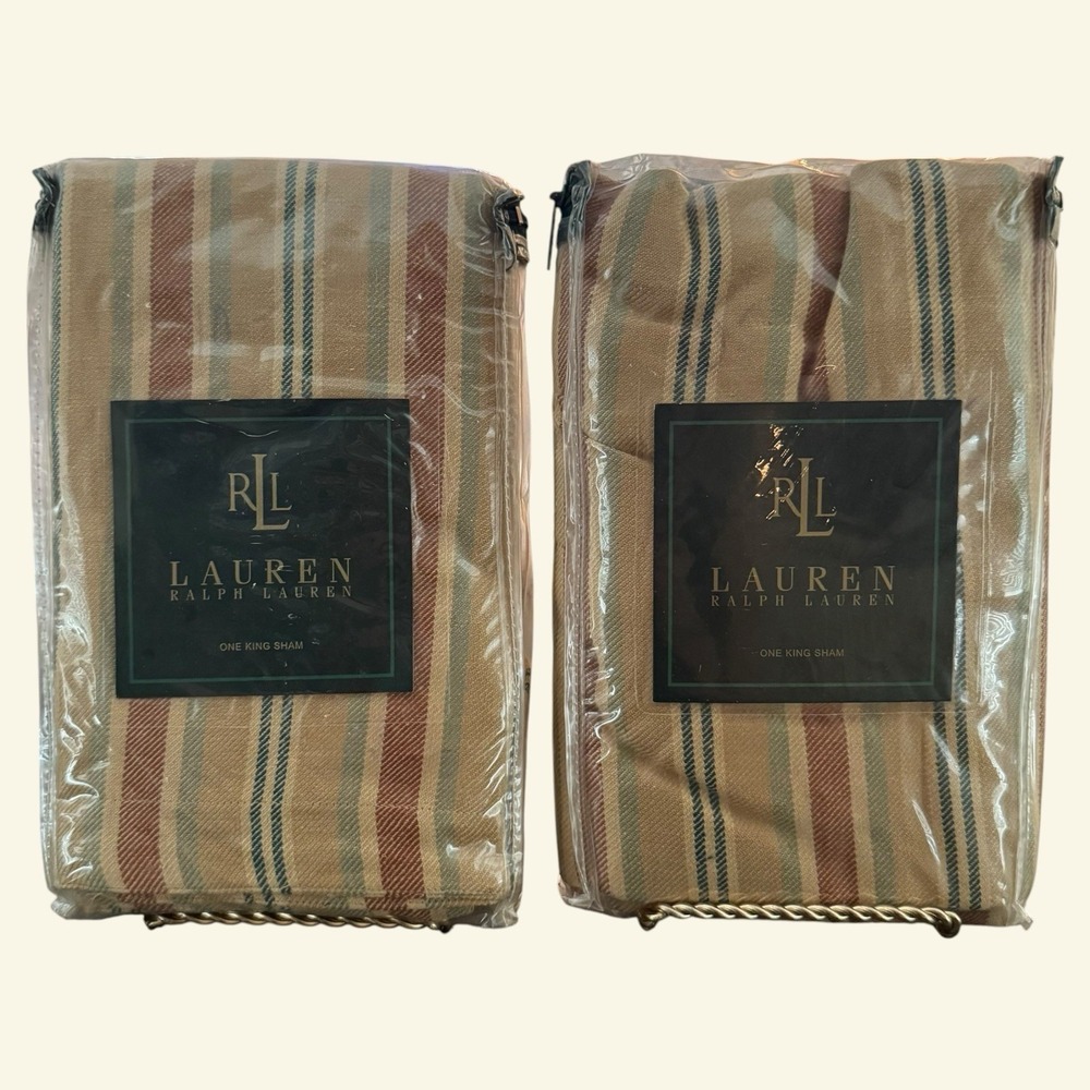2 RALPH LAUREN Coco Palm Stripe KING SHAMS NEW in Package